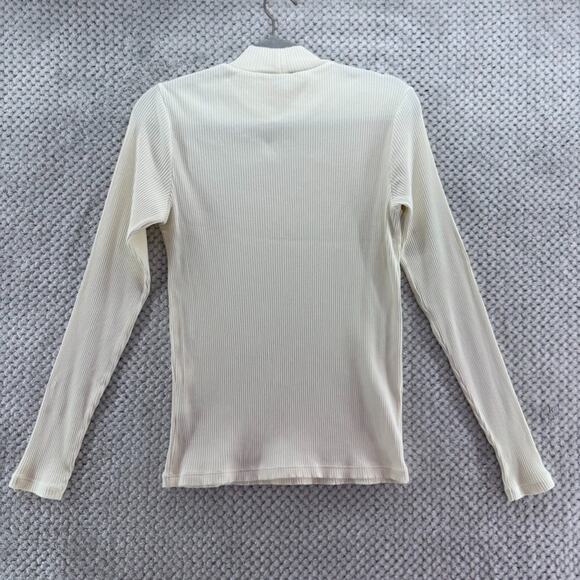 Uniqlo Sweater Womens M Cream Cotton Rib Knit Mock Neck Long Sleeve Fitted - Picture 5 of 12